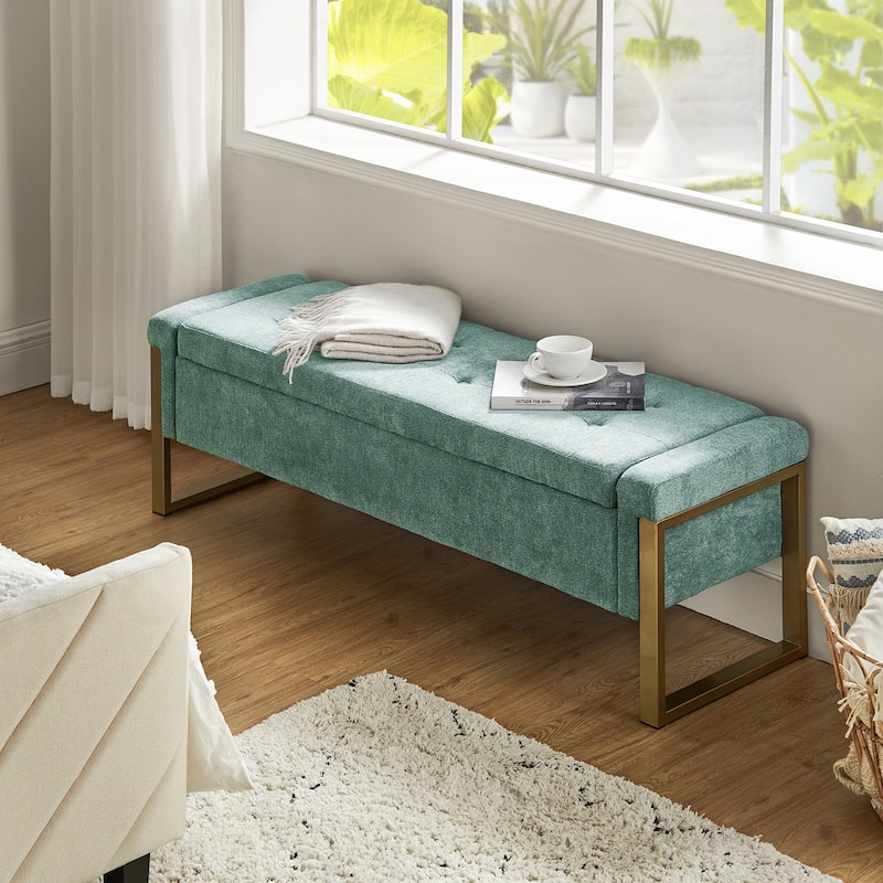 Alina Modern Upholstered Flip Top Storage Bench with Metal Legs by HULALA HOME