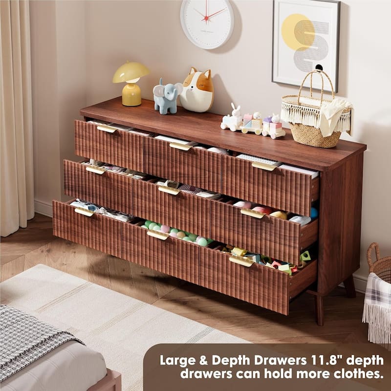 Modern Fluted 9 Drawers Dresser TV Stand for Living Room, Bedroom