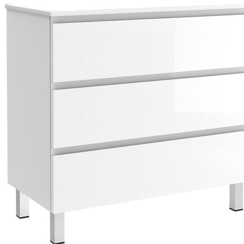 HomeRoots 36" White Wood Freestanding Bathroom Vanity With White Sink And Three Drawers - 36.00 in. x 39.06 in. x 17.88 in.