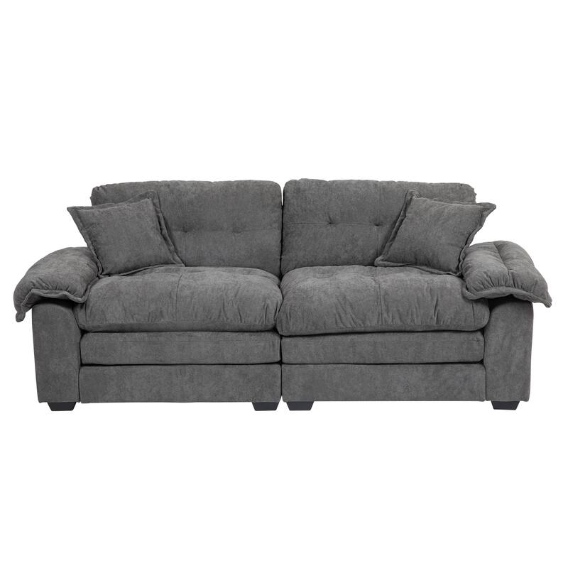 Luxurious 84" Chenille Fabric Recliner Sofa with Memory Foam and 2 Throw Pillows for Small Spaces