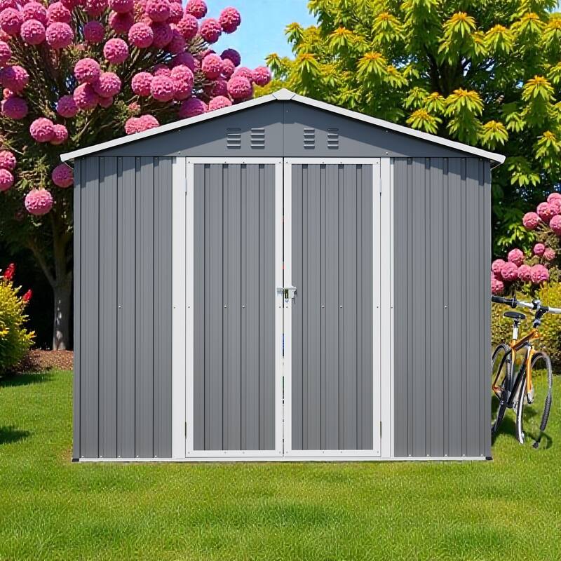 8 x 12 FT Outdoor Metal Storage Shed with Lockable Double Doors, Aluminum Frame Tool Shed for Backyard