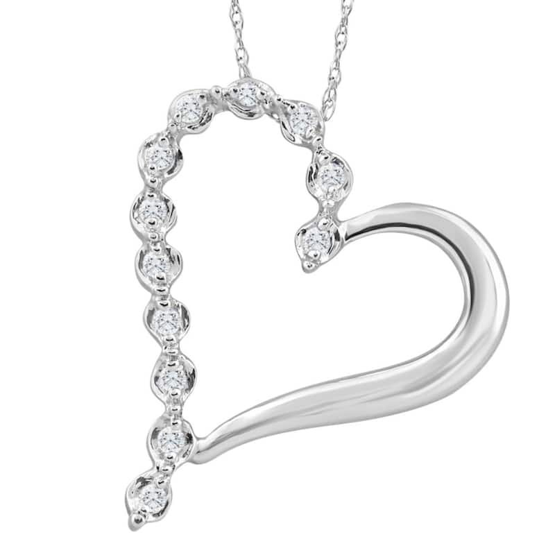 White Gold 1" Tall Diamond Heart Pendant Women's Necklace