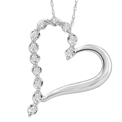 White Gold 1" Tall Diamond Heart Pendant Women's Necklace