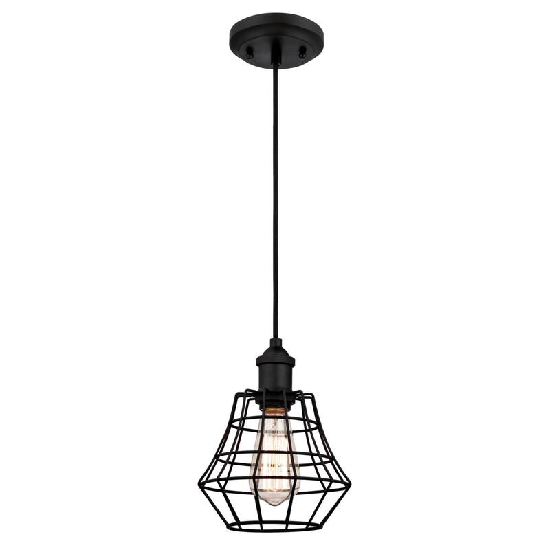 Westinghouse Lighting Nathaniel One-Light Indoor Mini Pendant, Matte Black Finish with Angled Bell Cage Shade - 1-Light