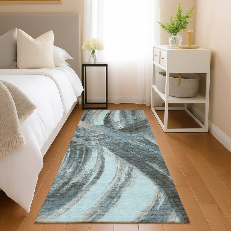 Machine Washable Indoor/ Outdoor Abstract Brushstroke Chantille Rug