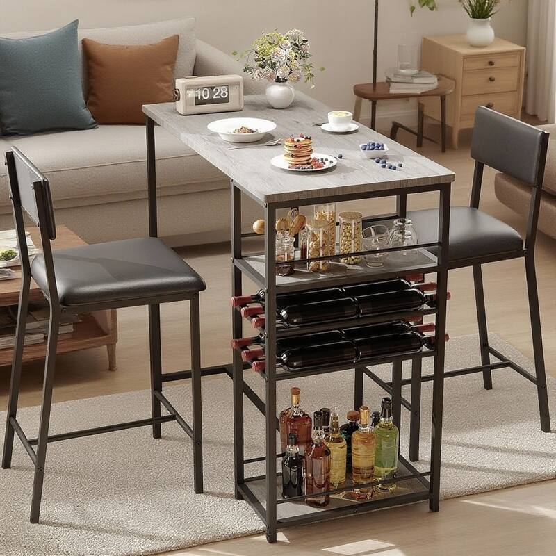 Dining Table Set for 2, with 4-Tier Shelves - Grey