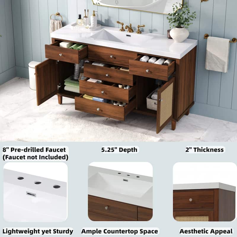 Christopher Knight Home - Emery 60" Bathroom Vanity with SMC Sink, Natural Finish for Modern Large Storage Cabinet