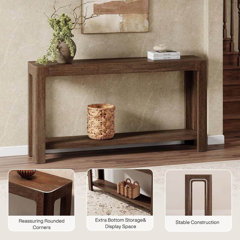 63 Inch Entryway Console Table, 2-Tier Farmhouse Sofa Table Behind Couch