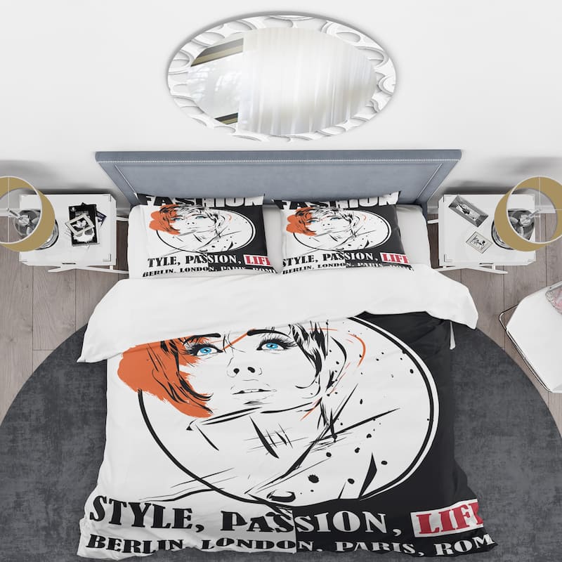 Designart 'Style Passion Life Fashion Girl IV' Vintage Duvet Cover Set