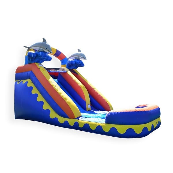 slide 2 of 5, JumpOrange 14' Dolphin Splash Commercial Grade Inflatable Water Slide with Air Blower, 100% PVC VINYL, Outdoor Play Kids