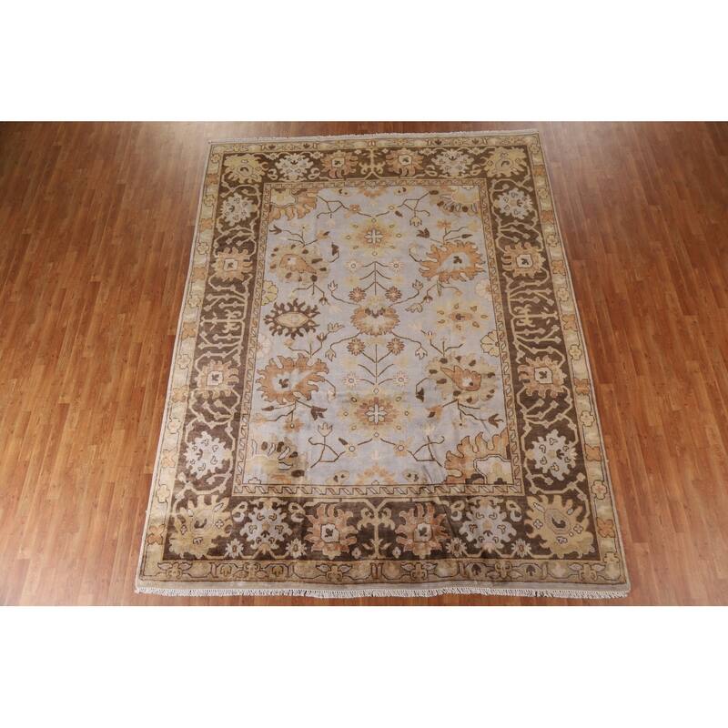 Hand Knotted Oriental 100% Wool Carpet Transitional Geometric Greys & Charcoal Oushak Area Rug - 11' 10'' X 9' 0''
