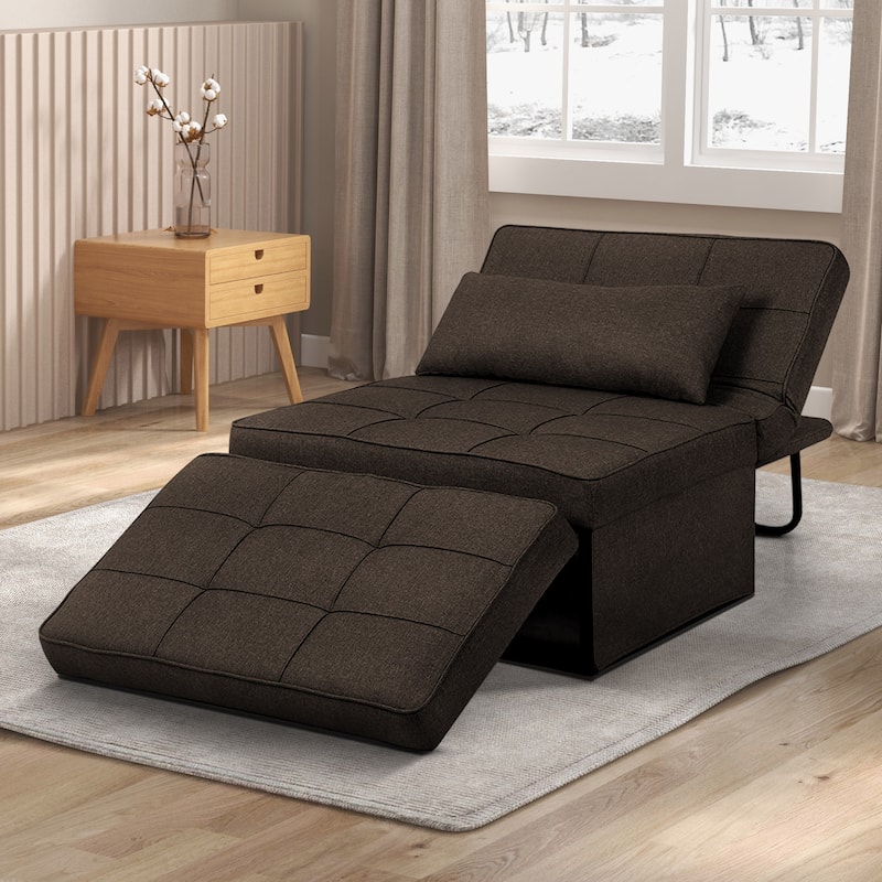 Convertible Sofa Bed Sleeper Sofa Chair Couch Folding Ottoman Recliner Chairs for Living Room - Brown