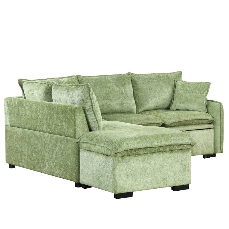 82.67" L-Shaped 5 Seater Sectional Sofa with Pull-Out Bed, Storage Ottoman, 2 USB Ports, Power Sockets and 2 Cushions