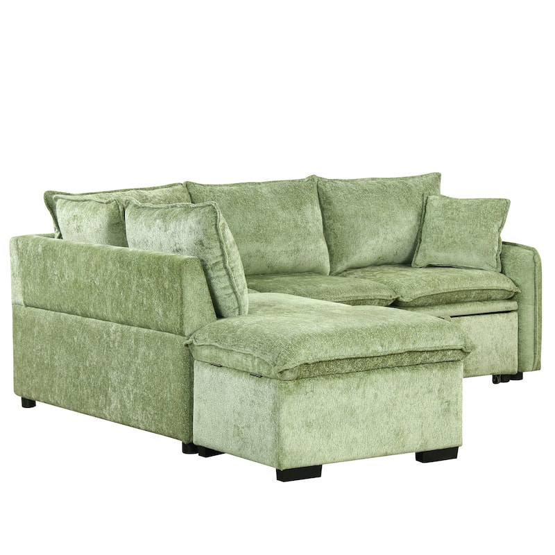 Roomfitters Convertible Sofa Bed Sectional Sleeper with Storage Ottoman, Two Pillows, USB Ports, and Power Sockets