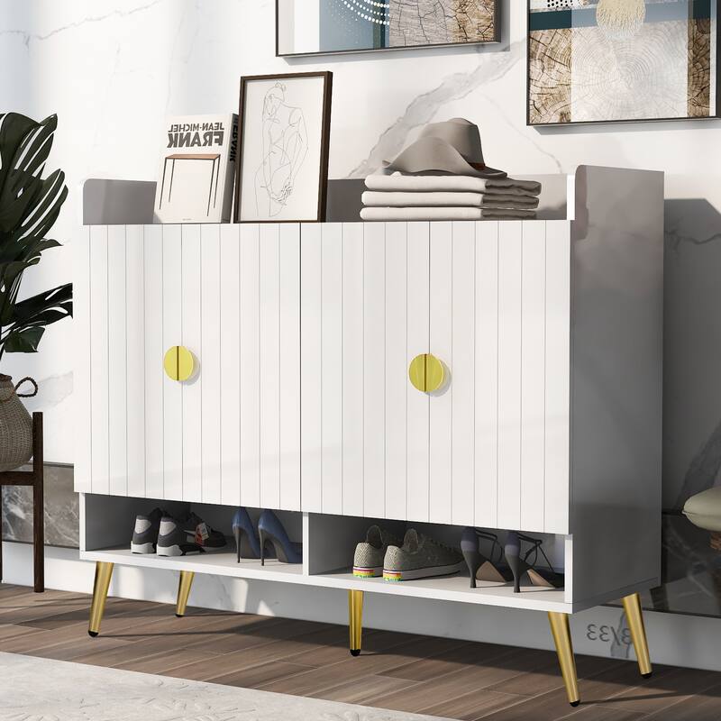 Shoe Cabinet with Doors, 11-Tier Shoe Storage Cabinet with Adjustable Shelves, Modern Wooden Shoes Shoe Storage Organizer