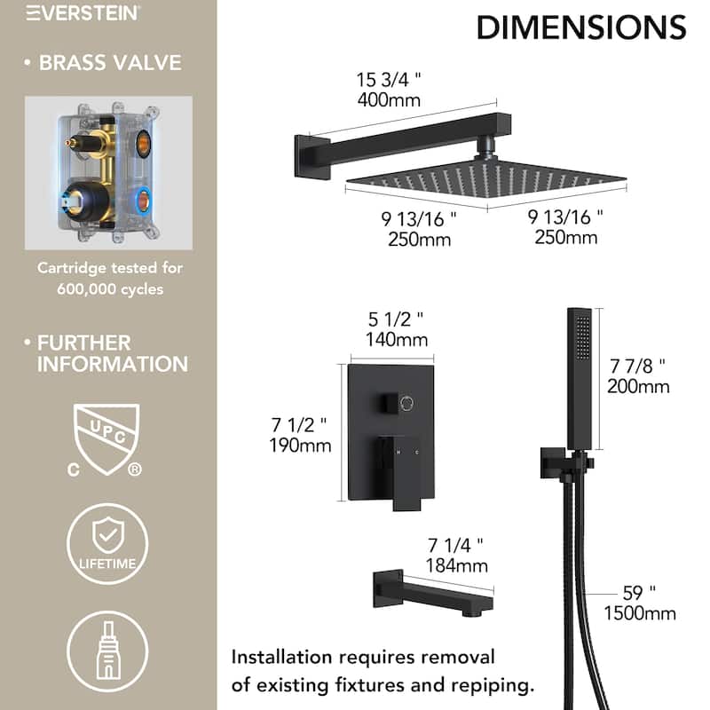 Wall Mounted Shower System Bathtub Facuet Set, High-Pressure 10" Rain Shower Head with Handheld