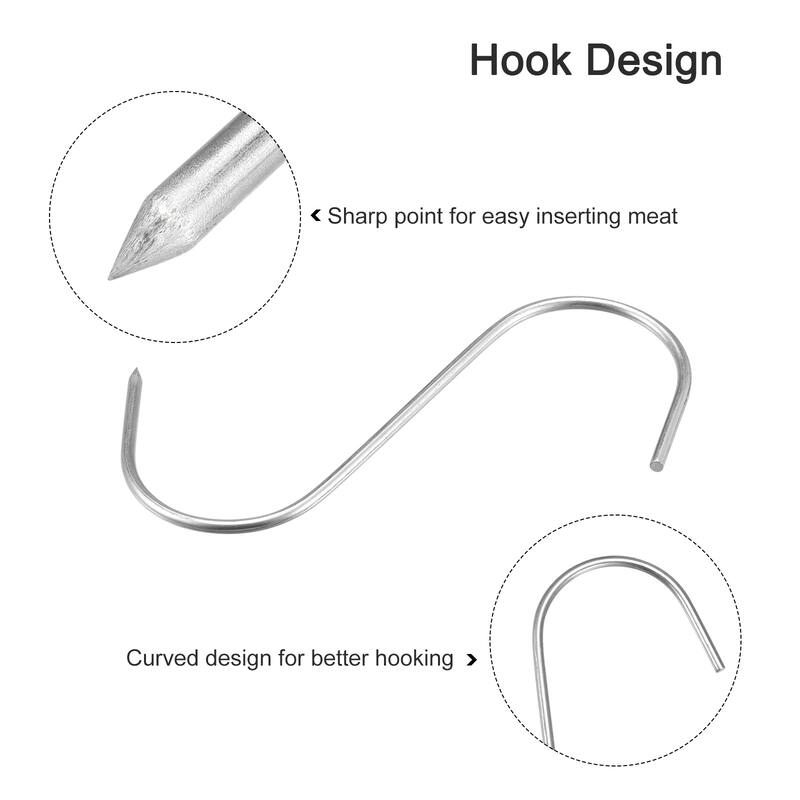 Meat Hooks, Stainless Steel S-Hook, Meat Processing for Chicken 6Pcs - Silver Tone