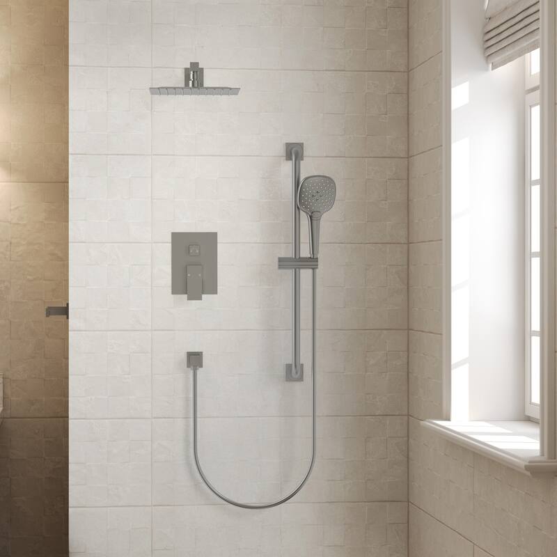 GRANDJOY 2-Spray Concealed Rain Shower System with Handheld, Wall-Mount Modern Design
