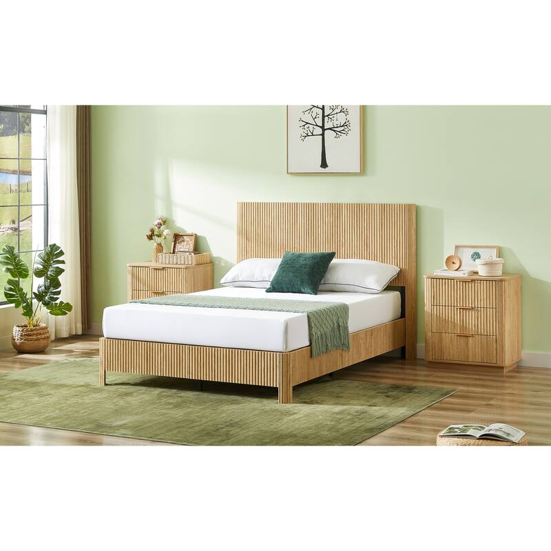 Full Size Wooden corrugated curved lines, No Box Spring Needed