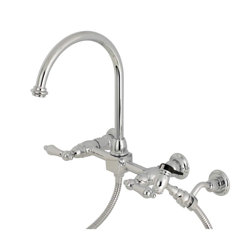 Kingston Brass Restoration Wall Mount Bridge Kitchen Faucet with Brass Sprayer