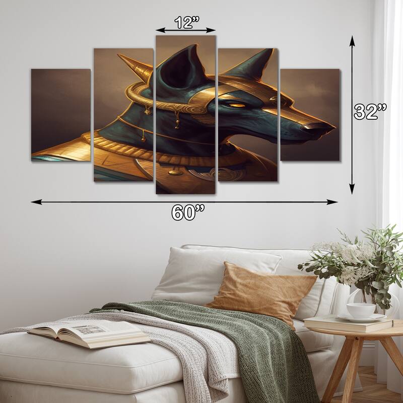 Designart "Vintage Anubis Ancient Egyption Jackal God IX" Egyptian Woman Multipanel Canvas Art Print set