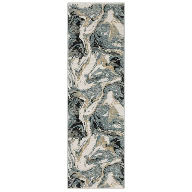 Style Haven Estella Abstract Elements Steel Blue/ Ivory Area Rug - 2' 3" x 7' 6" - Runner