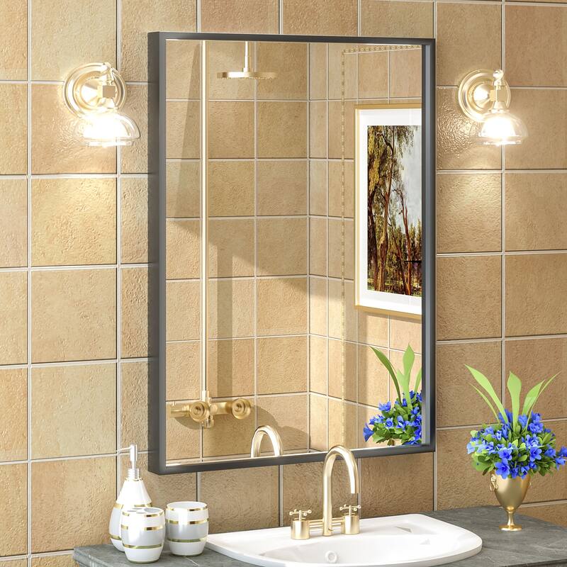 Aluminum Alloy Framed French Cleat Mounted Tempered Glass Wall Vanity Mirror - 30" x 22"