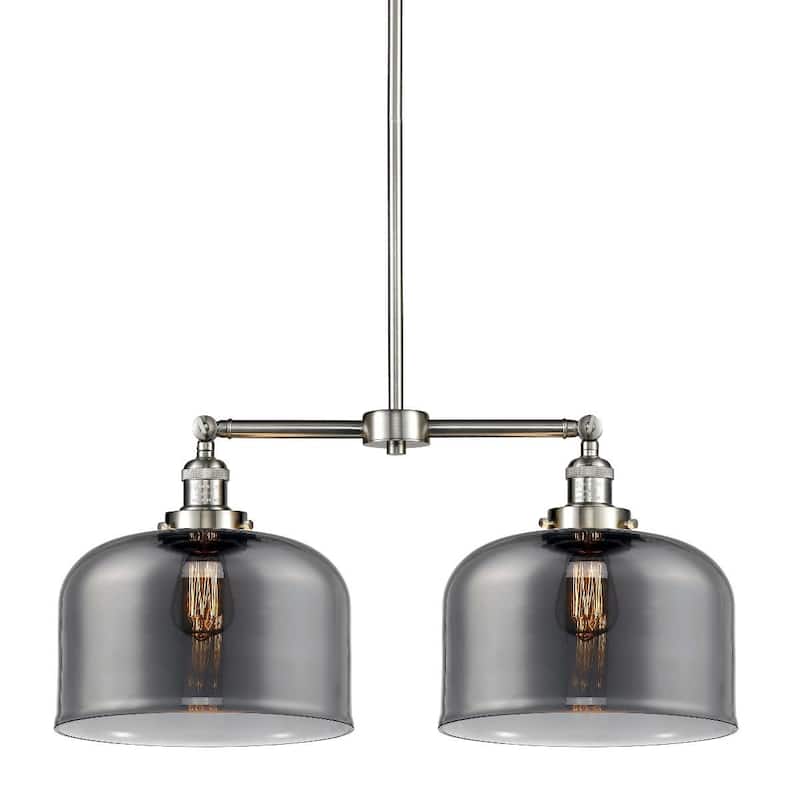 Innovations Lighting X-Large Bell 2 Light 21" Wide Linear Chandelier - Brushed Satin Nickel / Plated Smoked