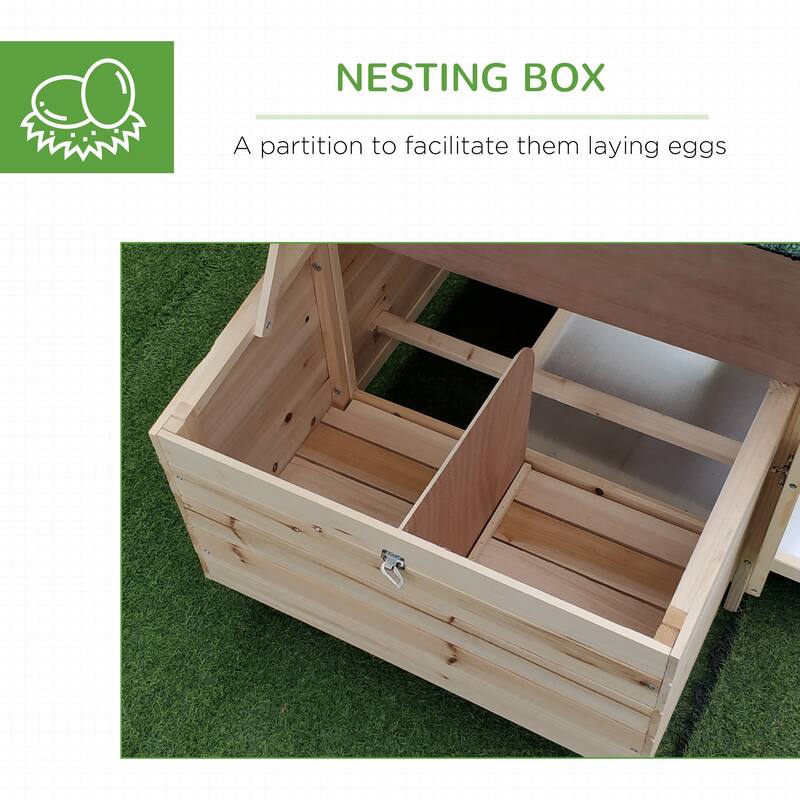 PawHut 77" Wooden Chicken Coop with Nesting Box, Cute Outdoor Hen House with Removable Tray, Ramp Run, for Garden Backyard