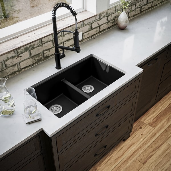 61 in. W Granite Vanity Top in Beige with Double Biscuit Bowls and 8 in. Faucet Spread