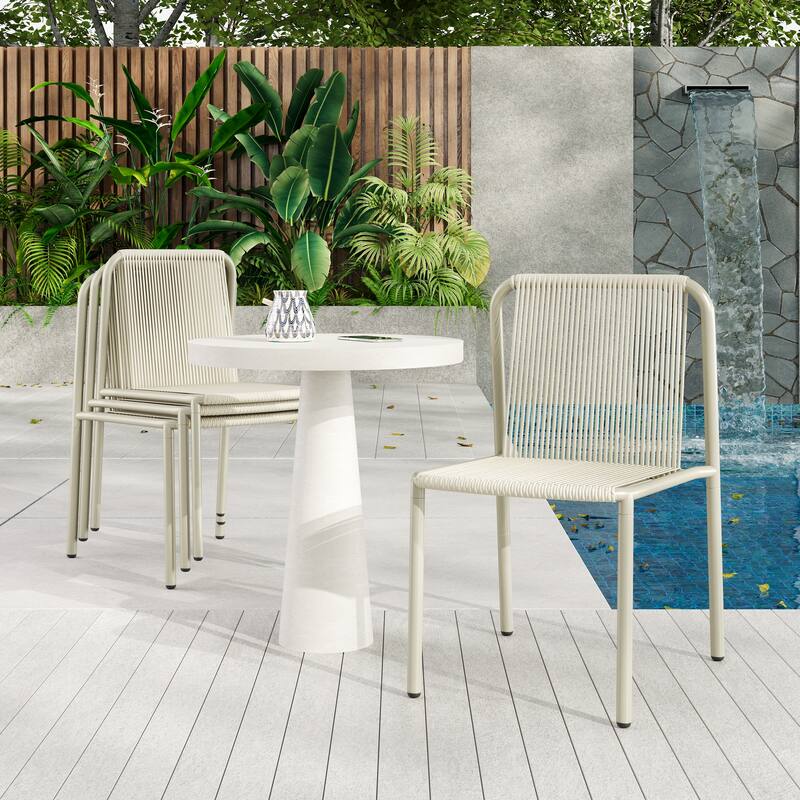 Christopher Knight Home - Burgess Space-Saving and Stylish Outdoor Stacking Dining Chairs - White+4-Piece