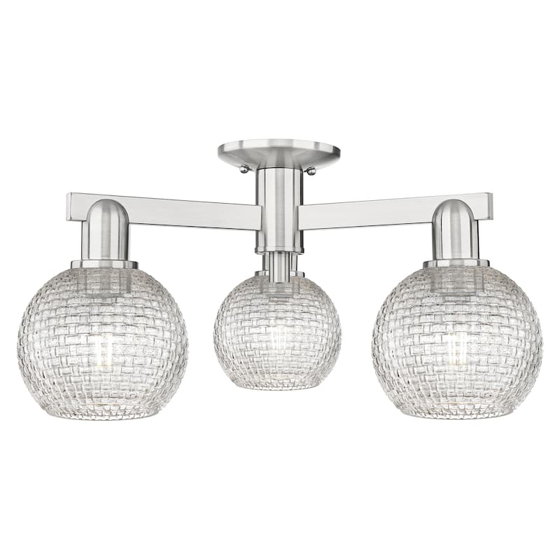 Innovations Lighting Endless Possibilities Arcadia - Athens - 3 Light 23" Basketweave Semi-Flush Mount - Brushed Satin Nickel