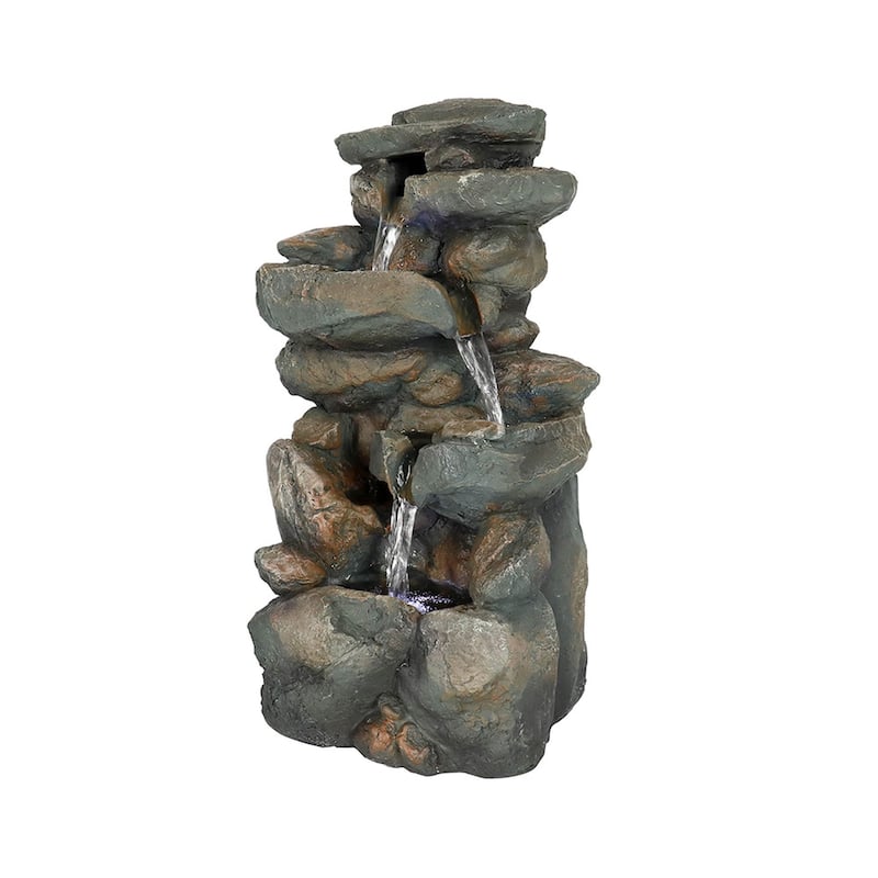 4 Tier Indoor Water Fountain Resin Rockery for Home Office