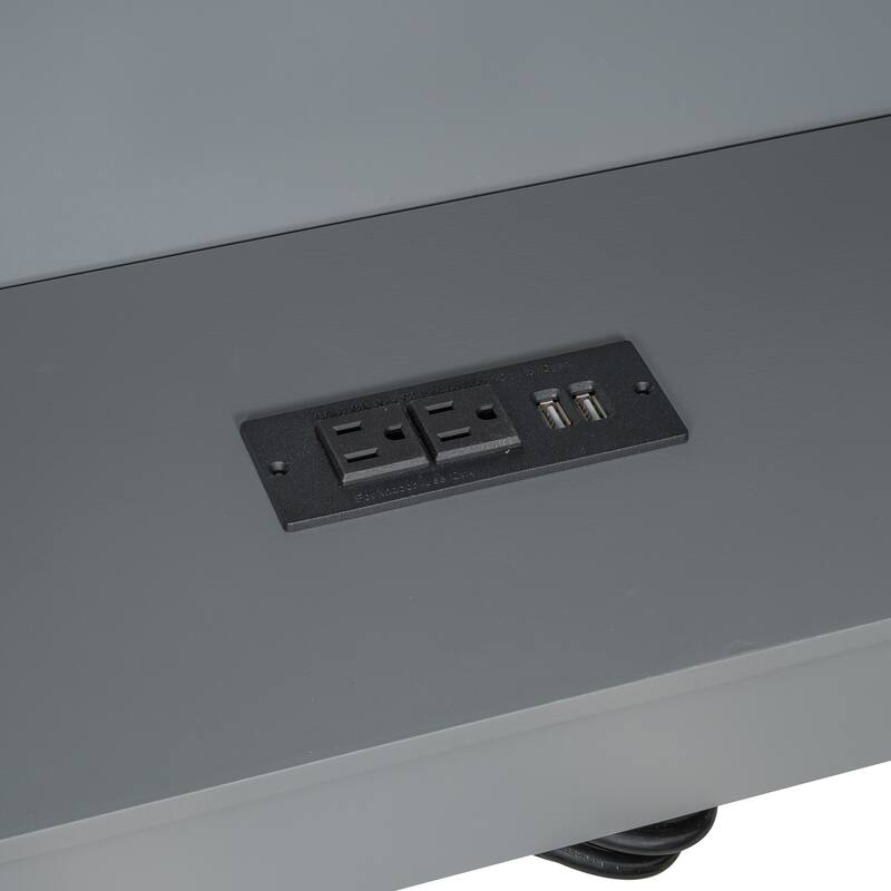 GDFStudio - Wood Platform Bed with Upholstered Headboard, Storage, Drawers & Charging Station