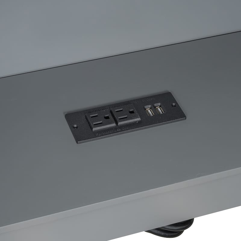 Roomfitters Twin/Full Wood Platform Bed with Upholstered Headboard, Storage Shelves and Charging Station