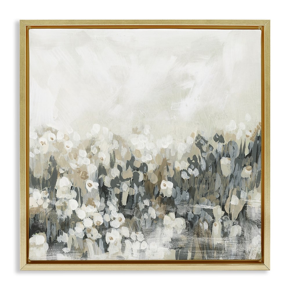 Stupell Grey Speckled Flowers Framed Floater Canvas Wall Art Design By June Erica Vess