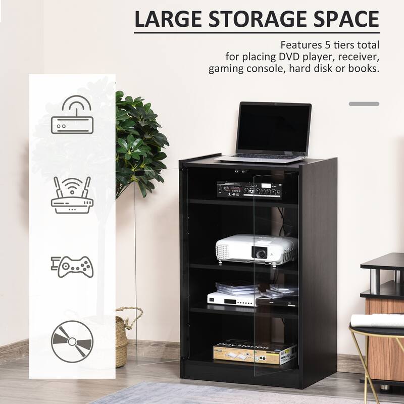 5-Tier Media Stand Cabinet with 3-Level Adjustable Shelves, Tempered Glass Doors, and Cable Management, Distressed Black