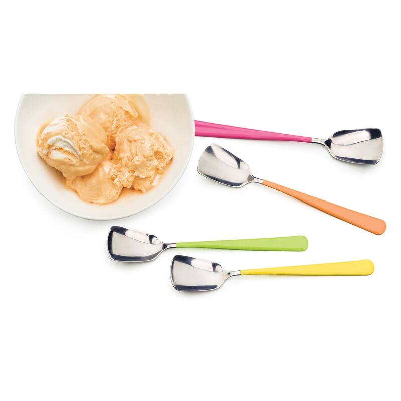 Ice Cream Spoons Mixed Colors (Set of 4) - Colored Handled Spoons, 4 Piece