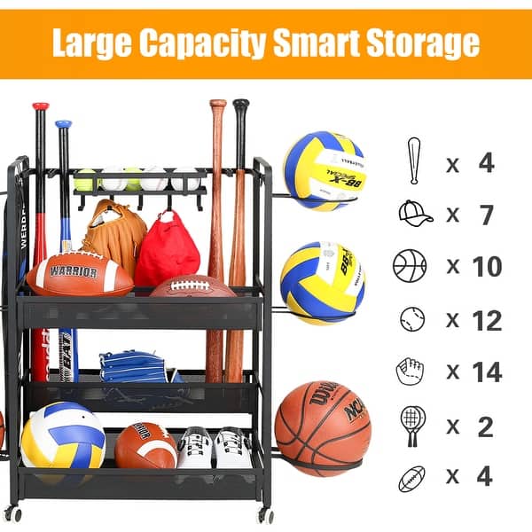Jubao Sports Equipment Garage Organizer Sport Balls Storage Rack Organizer Overstock