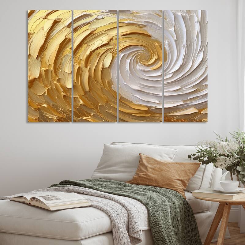 Designart "Gold and Cream Enchanted Whirls I" Abstract Spirals Metal Wall Art Set