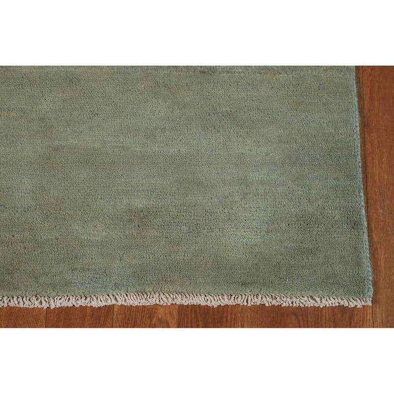 Gabbeh Modern Foyer Rug Green Hand-Knotted Wool Carpet - 2'8"x 4'1"