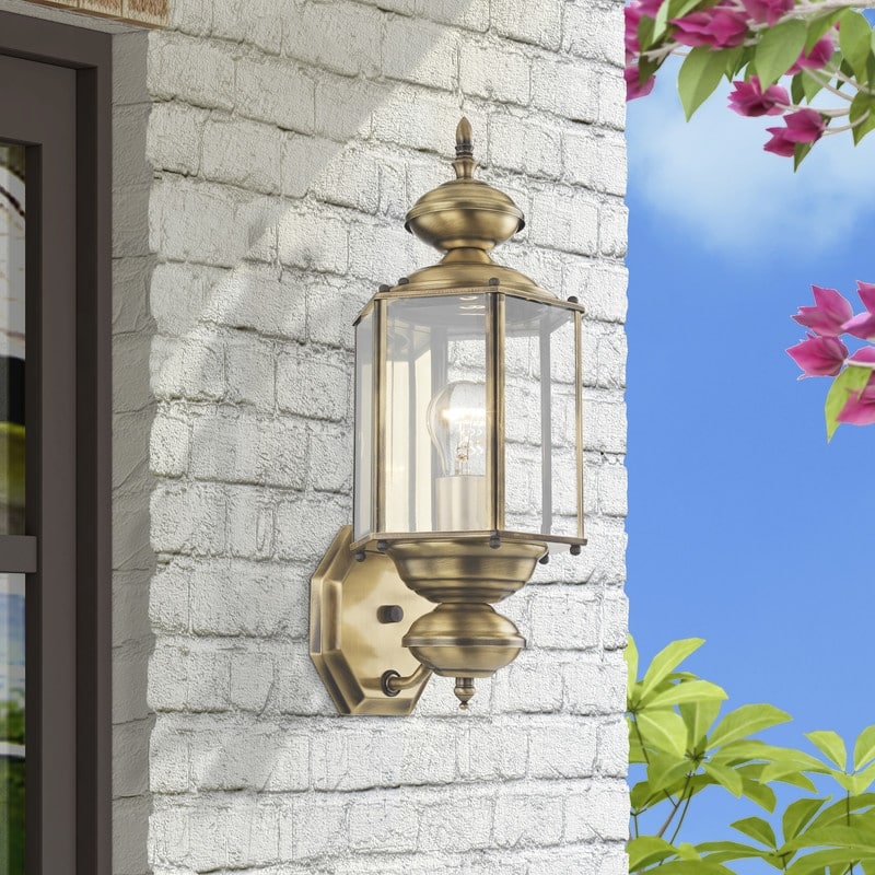 Livex Lighting 1-light Antique Brass Outdoor Wall Lantern, 2006-01 - 7" W x 17.5" H x 7" Ext.