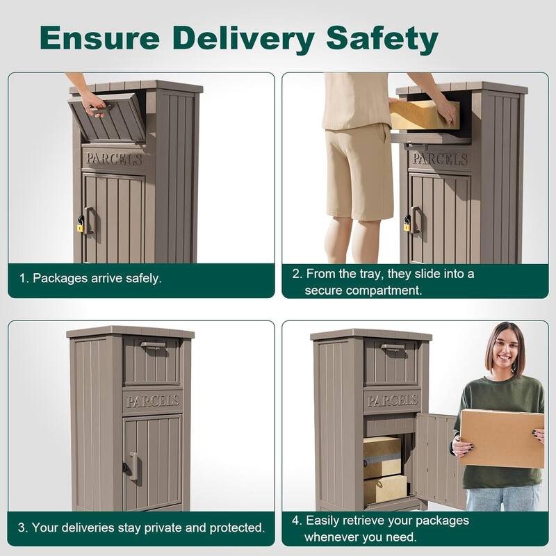 Package Delivery Box Outdoor, Resin Storage Box with Lockable Lid, Secure Contactless Parcel Drop Box for Porch, Garden