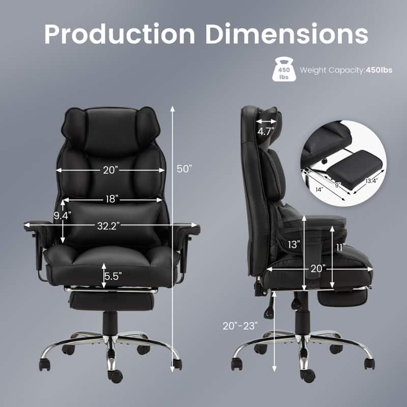 EROMMY Ergonomic Office Chair Adjustable Headrest Footrest Lumbar Support