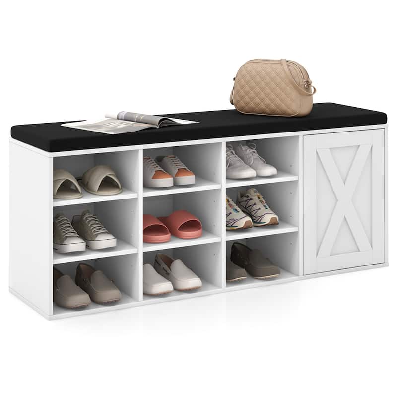 3 Tier Shoe Storage Bench Shoe Organizer with Cushions 9 Compartments - White