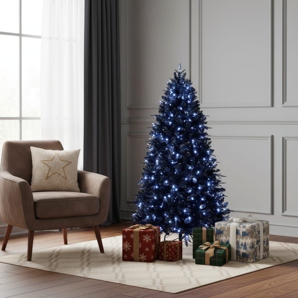 HomeRoots 5' Black Pre Lit Full Fir Christmas Tree - 45.00 in. x 60.00 in. x 45.00 in.