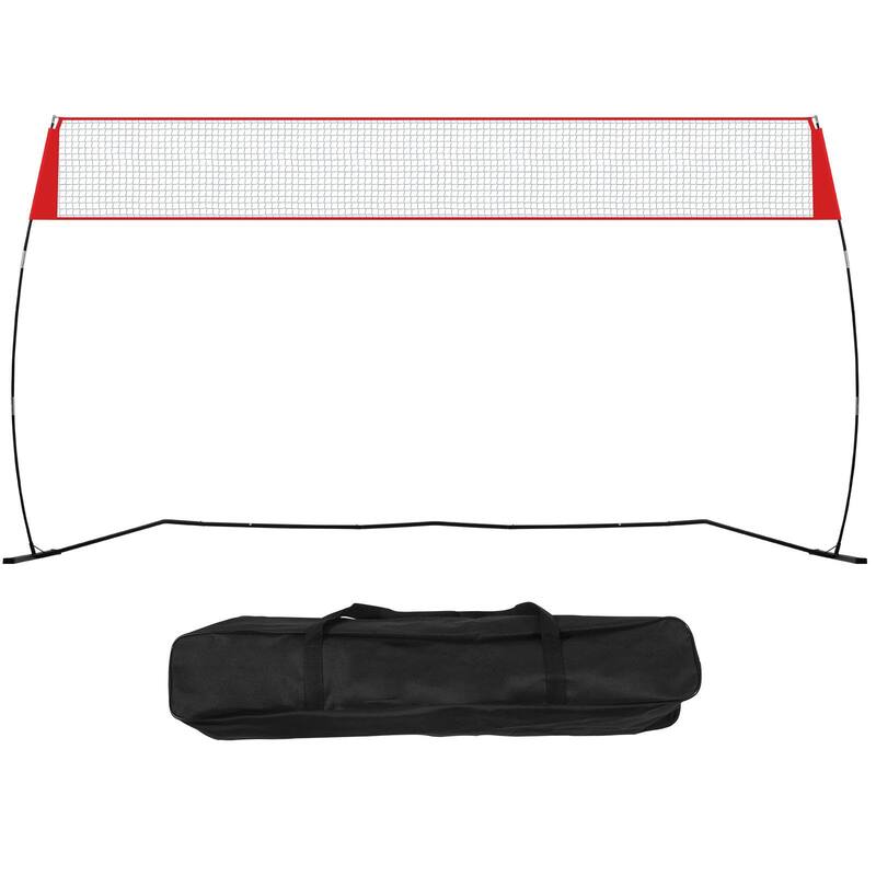 Red Steel and Fiberglass Volleyball Net, 14ft Wide, Adjustable Height and Weather-Resistant