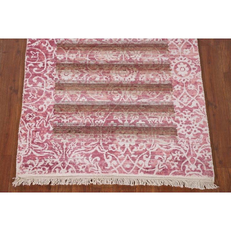 Striped Abstract Oriental Accent Rug Handmade Wool Carpet - 2'8"x 4'9"