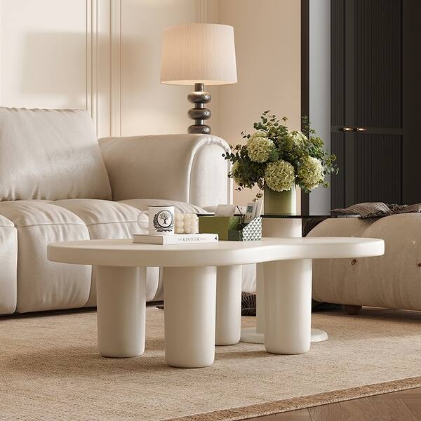 Modern Nesting Coffee Tables Set of 2, 2 in 1 Irregular Coffee Table with Glass Top End Table for Living Room Easy to Assemble