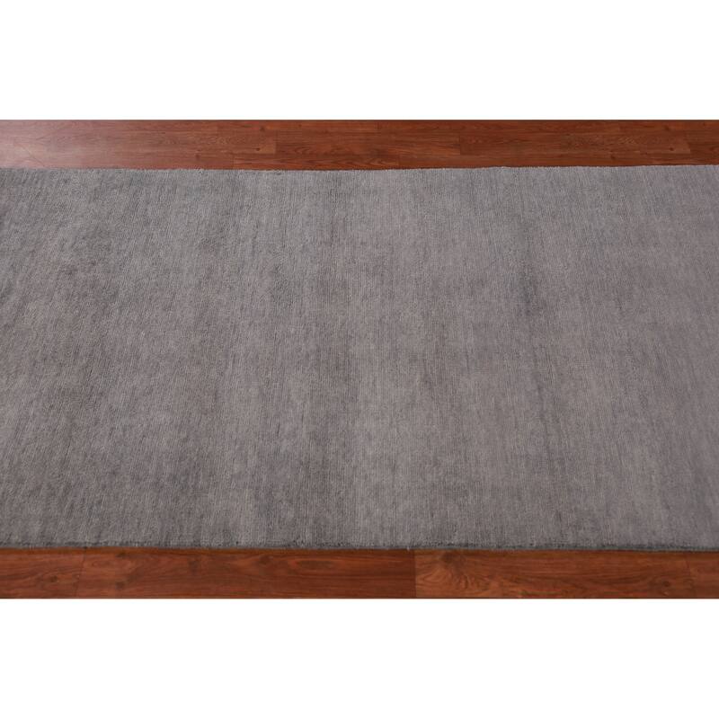 Hand Knotted Oriental 100% Wool Carpet Modern Solid Greys & Charcoal Gabbeh Runner Rug - 10' 0'' X 3' 1''